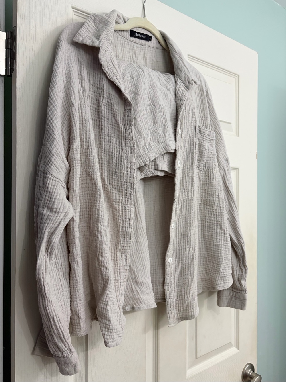 Soft Textured Button-Down Shirt Jacket - Light Beige